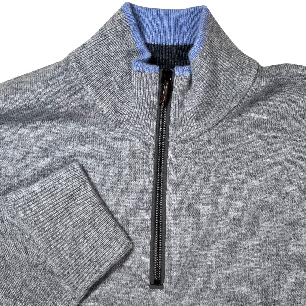 New Greyson Sebonack 1/4 Zip Sweater Men M Grey Wool Cashmere Blend Luxury NWT